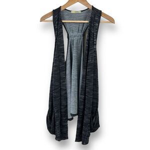 Gemstone Women's Size L Open Front Longline Sweater Vest‎ Gray Marl Edgy Zipper